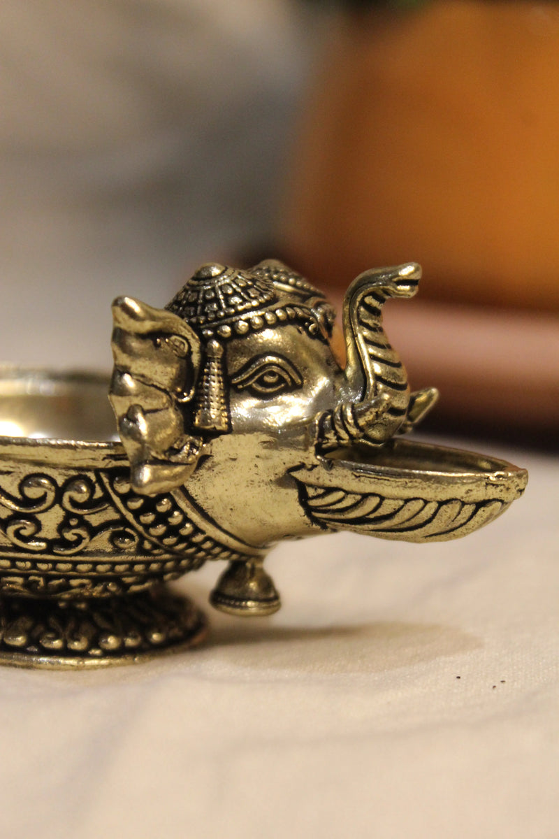Small Brass Elephant Pooja Diya Lamp | Rigvedaa™