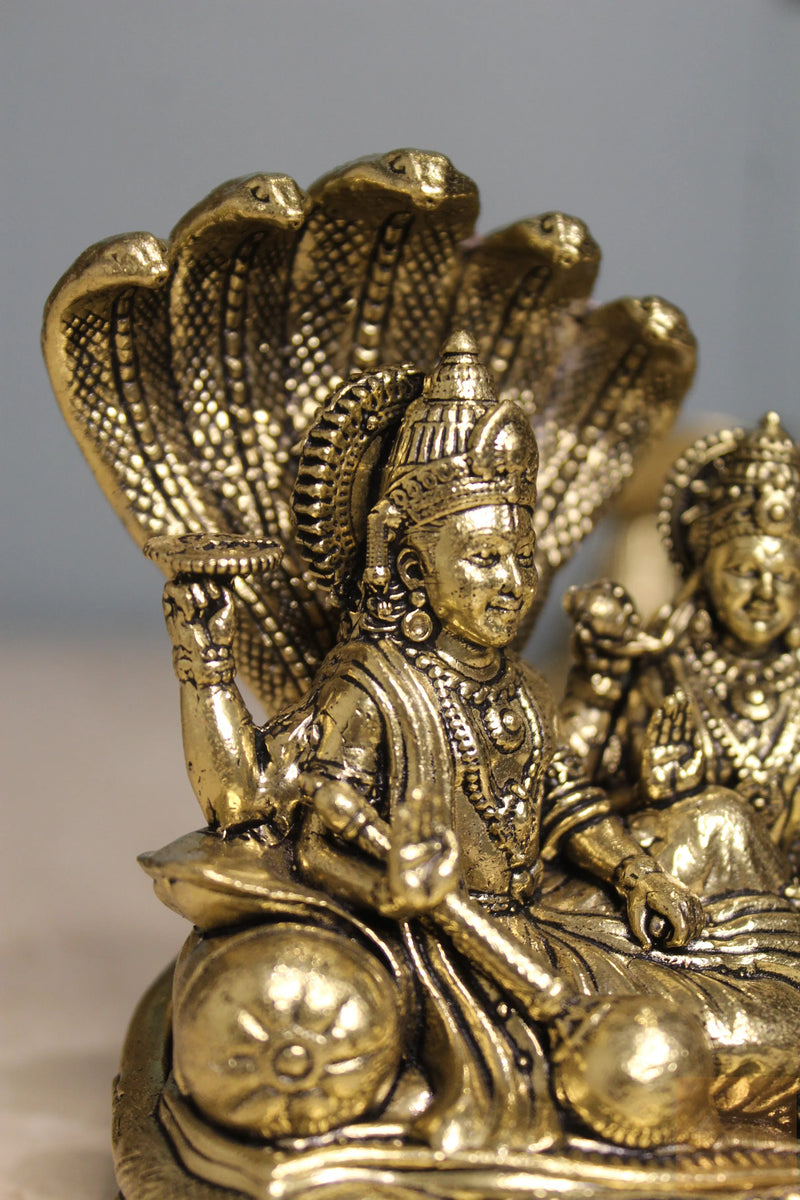 Brass Vishnu Lakshmi Sheshnag Statue | Rigvedaa™