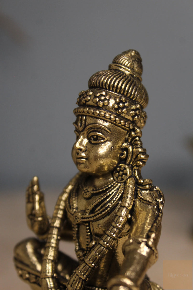 Brass Swami Ayyappan Dharma Sastha Statue (4.75")