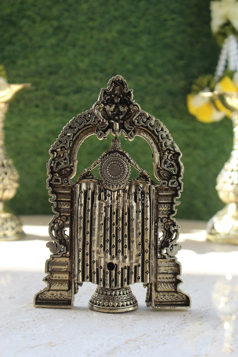 Tirupati Balaji Brass Idol Back View - Ornate Frame Architecture and Craftsmanship