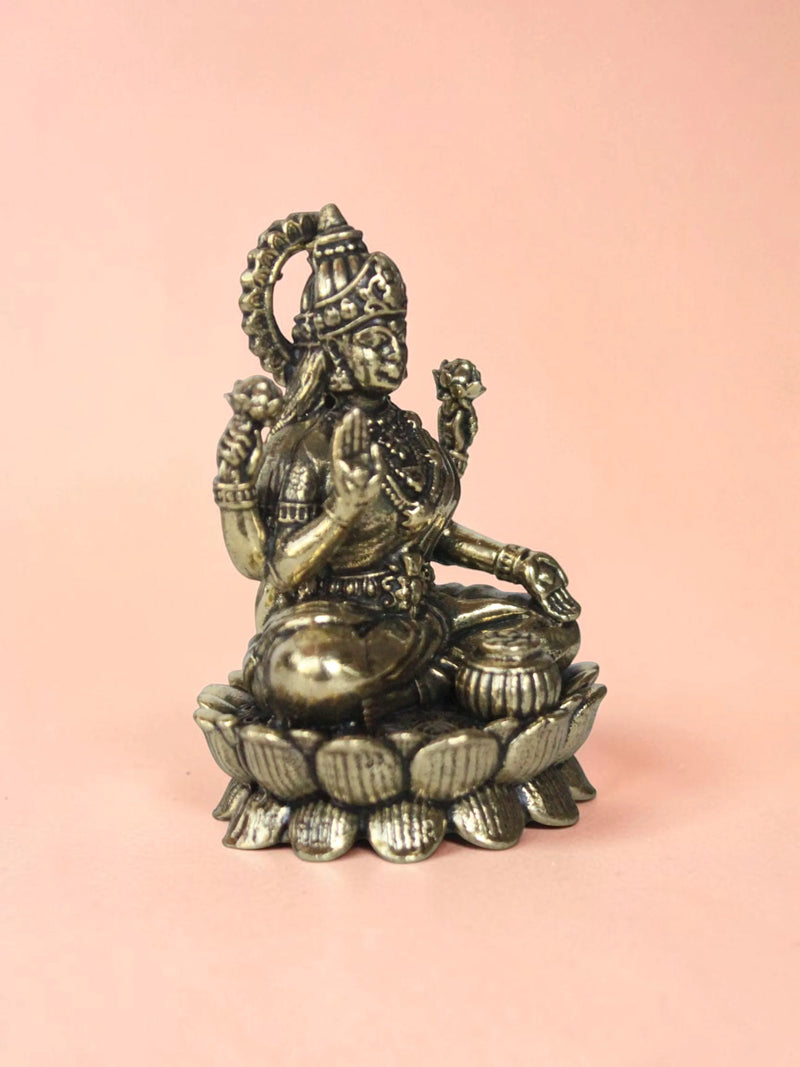 Brass Laxmi Ganesha Murti Set on Lotus Base (3 Inch) | Rigvedaa™