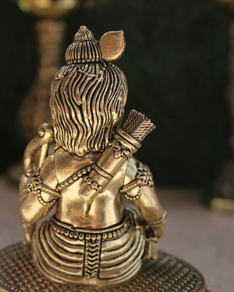 Rigvedaa™ Brass Ram Lalla idol, handcrafted Bal Ram Murti with quiver of arrows, for Ayodhya temple worship and puja.
