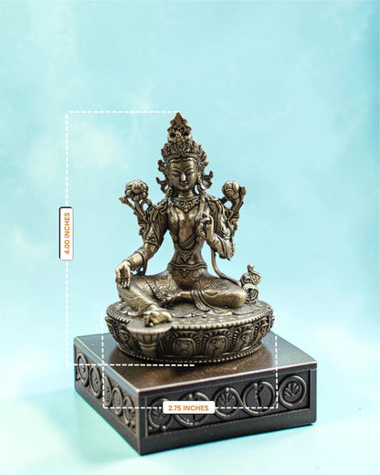 Brass Goddess Tara Statue | Seated Buddhist Devi Murti – Rigvedaa™