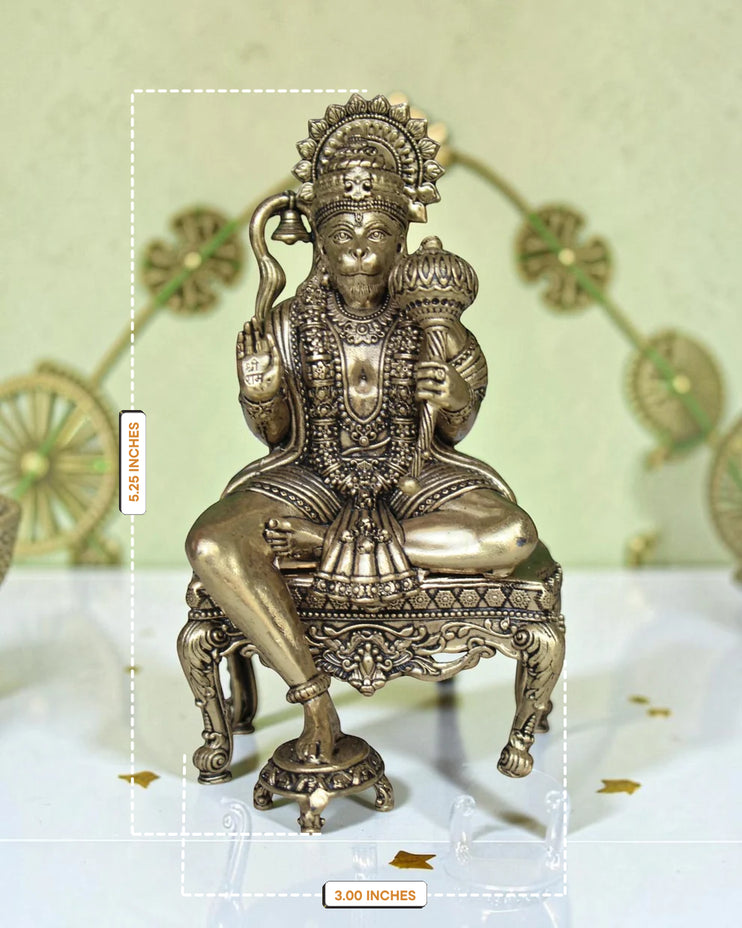 Brass Lord Hanuman Throne Idol for Home Temple (5.25")