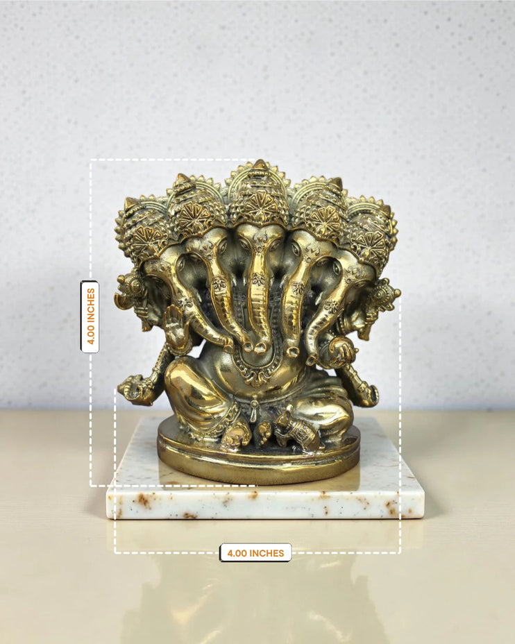 Brass Panchmukhi Ganesha Statue | Five Faced Vinayaka Murti – Rigvedaa™