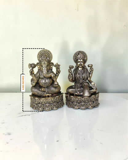 Brass Lakshmi Ganesha Statue on Lotus Base (4 Inch) | Rigvedaa™