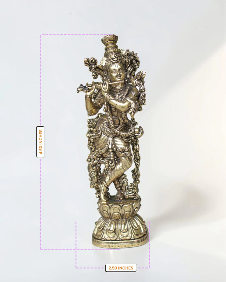 Brass Murli Manohar Standing Krishna Statue (7.5")