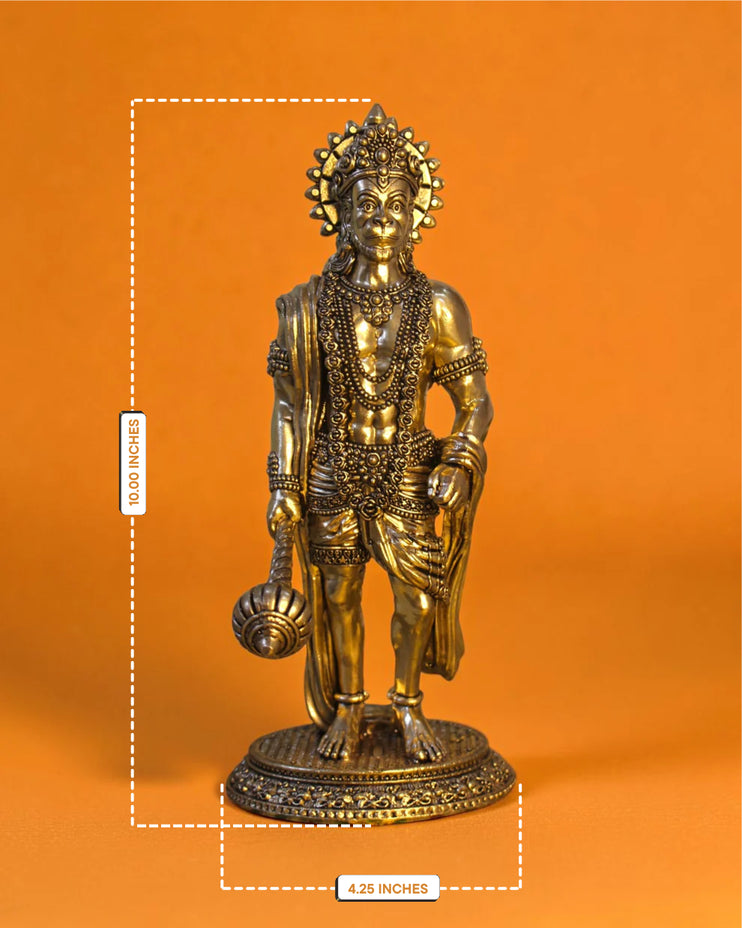 Brass Standing Hanuman Idol with Gada (10") | Rigvedaa™