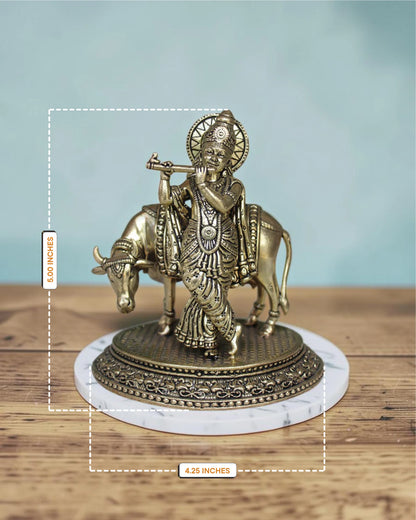 Brass Lord Krishna and Cow Vastu Statue (5 Inch)
