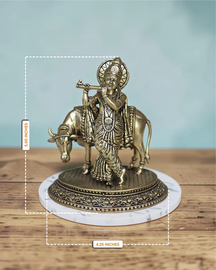Brass Lord Krishna and Cow Vastu Statue (5 Inch)