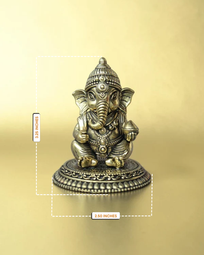 Brass Bal Ganesha Idol in Seated Pose | Baby Ganesha Murti 3.25" – Rigvedaa™