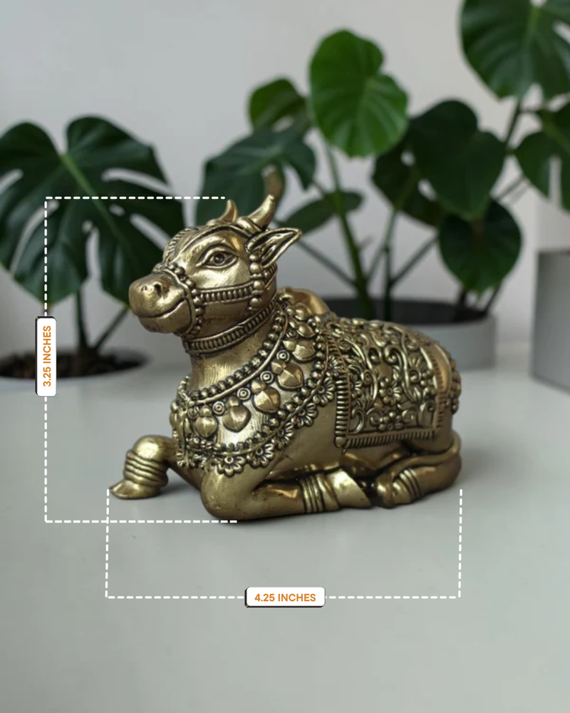 Brass Sitting Nandi Idol  3.25" | Nandi Bull – Rigvedaa™