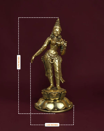 Brass Goddess Parvati Idol on Lotus Base | Parvati Murti 10.0"  – Rigvedaa™