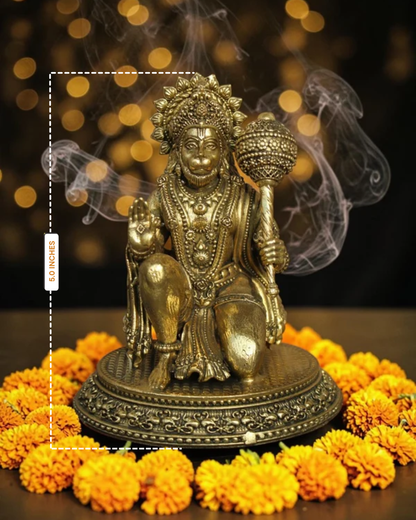 Brass Sitting Lord Hanuman Idol in Ashirwad Mudra - 5.00" | Rigvedaa™