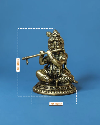 Brass Laddu Gopal Idol with Flute | Bal Gopal Murti 3.25" – Rigvedaa™
