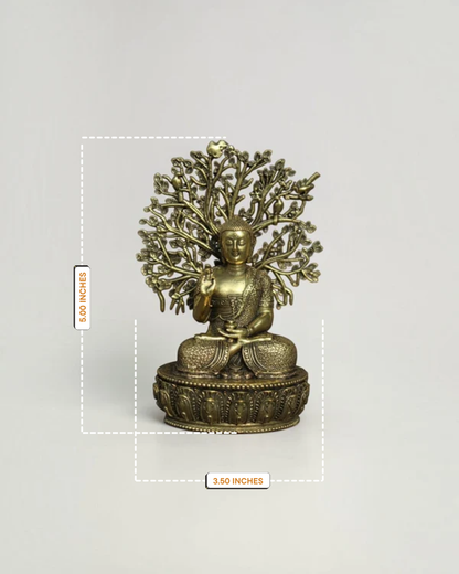 Brass Buddha Statue Under Bodhi Tree | Meditating Idol 5.00" – Rigvedaa™