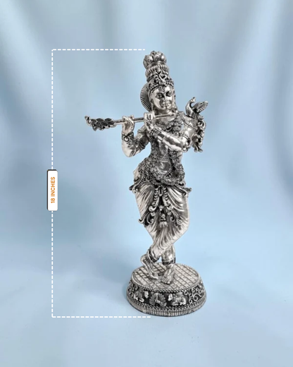 Silver Plated Brass Krishna Statue 18" | Standing Murti – Rigvedaa™