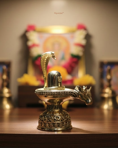 Brass Shivling with Nandi Idol (3.5 Inch) | Rigvedaa™