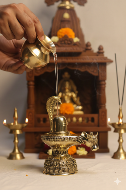 Brass Shivling with Nandi Idol (3.5 Inch) | Rigvedaa™