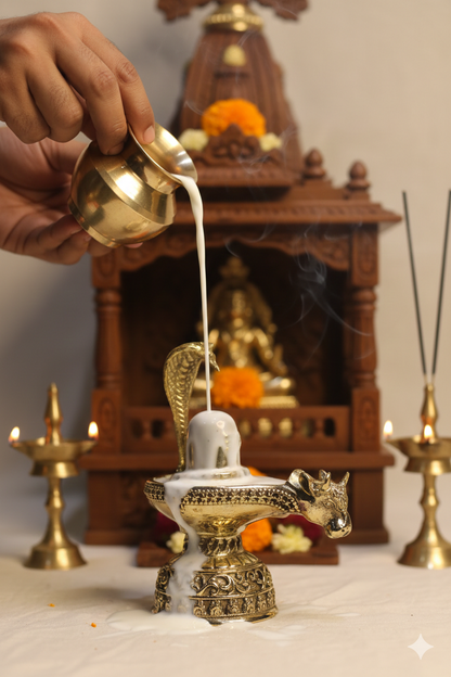 Brass Shivling with Nandi Idol (3.5 Inch) | Rigvedaa™