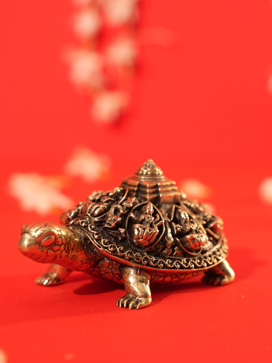 Brass Ashta Lakshmi Tortoise with Shree Yantra | Rigvedaa™
