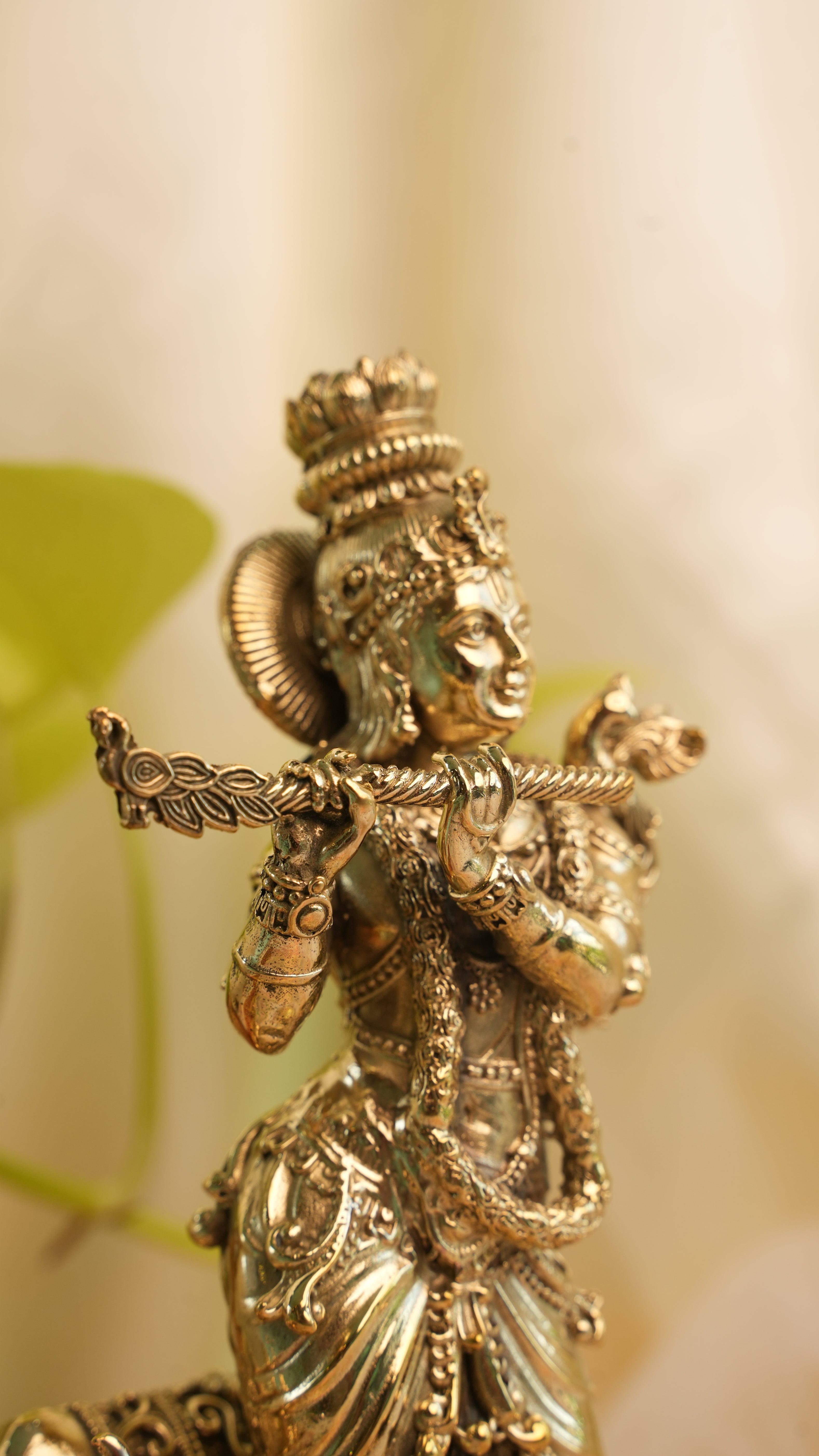 Krishna with Cow Brass Idol | Divine Sculpture of Harmony, Love & Prosperity