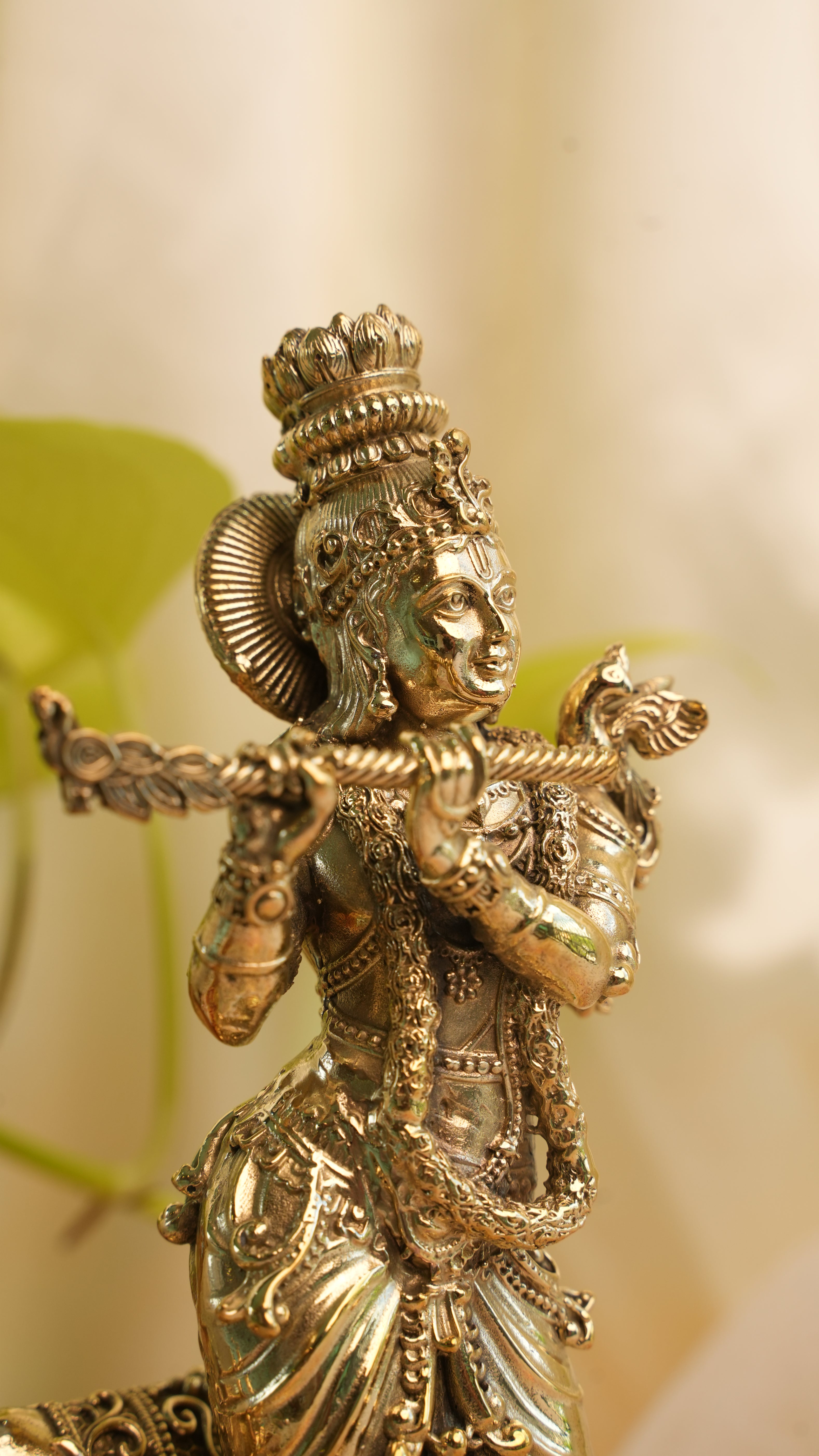 Krishna with Cow Brass Idol | Divine Sculpture of Harmony, Love & Prosperity