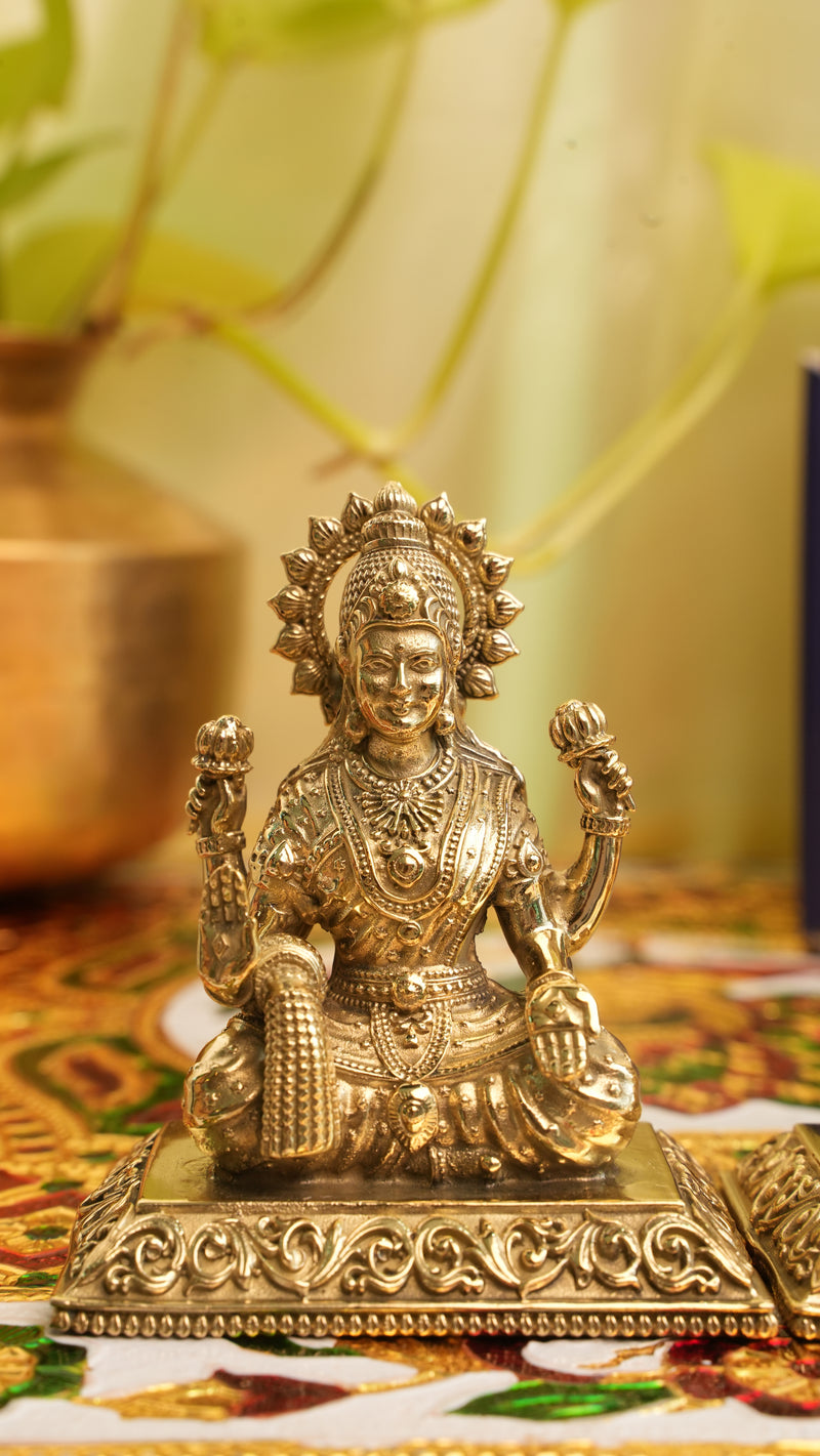 Brass Laxmi Ganesh Combo Idol Pair (3.25") | Rigvedaa™