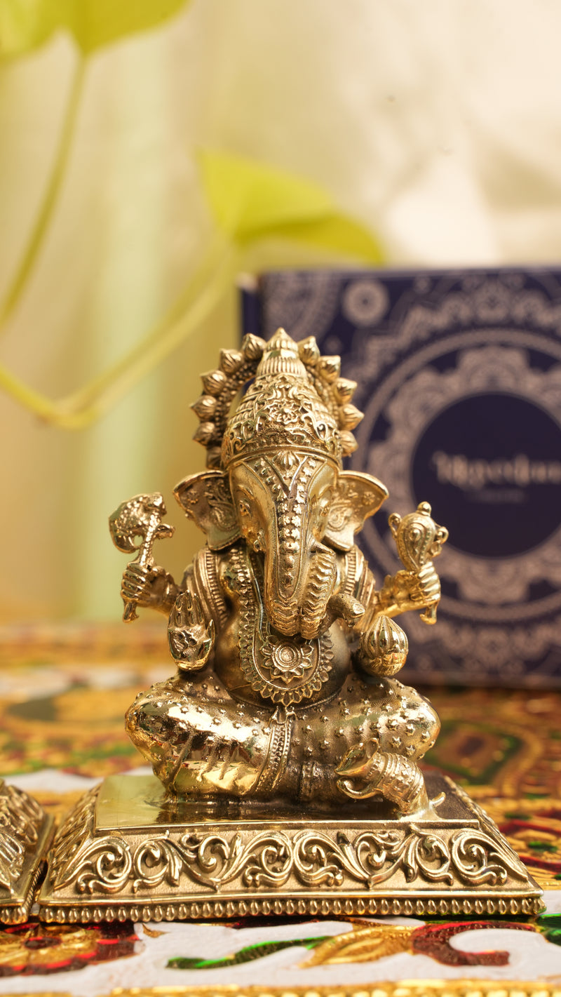 Brass Laxmi Ganesh Combo Idol Pair (3.25") | Rigvedaa™