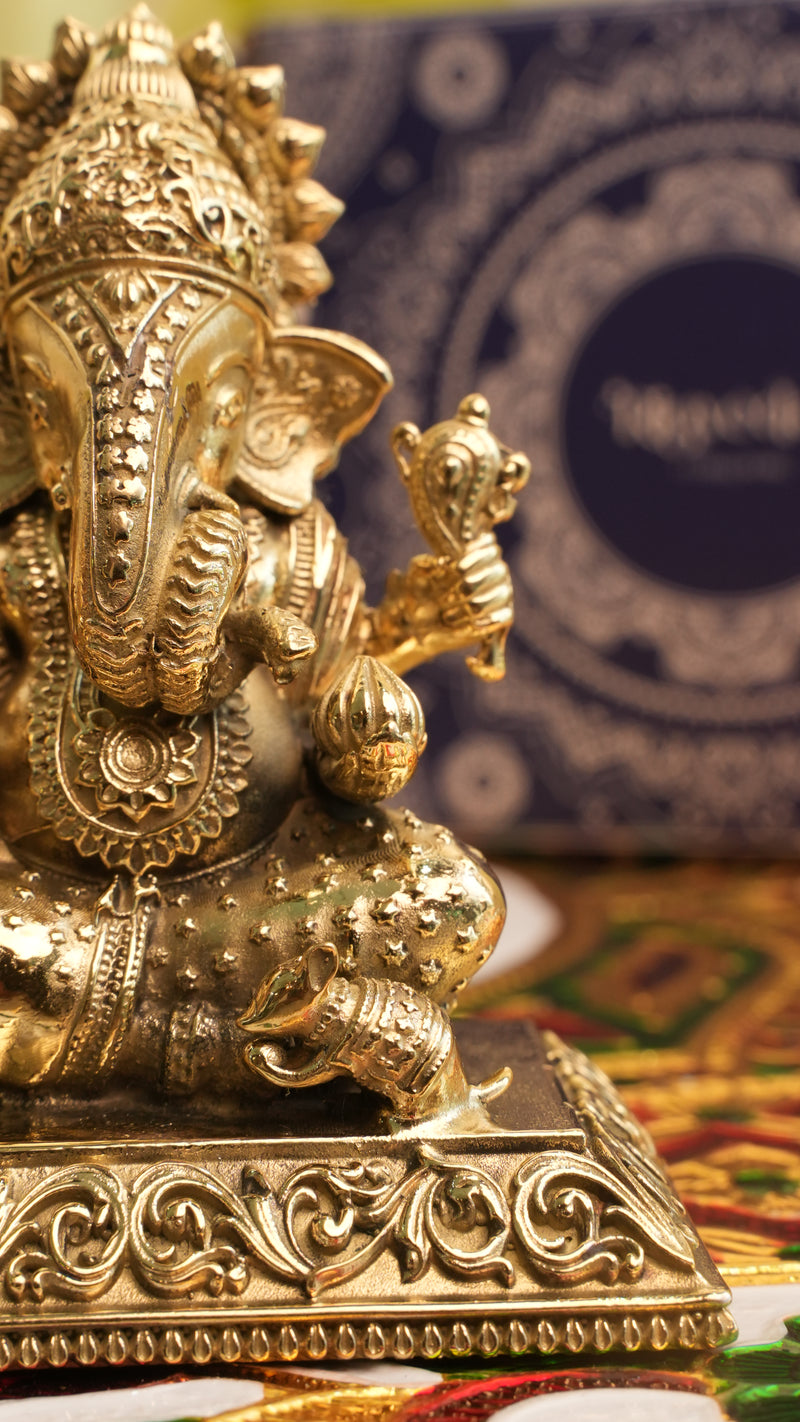 Brass Laxmi Ganesh Combo Idol Pair (3.25") | Rigvedaa™