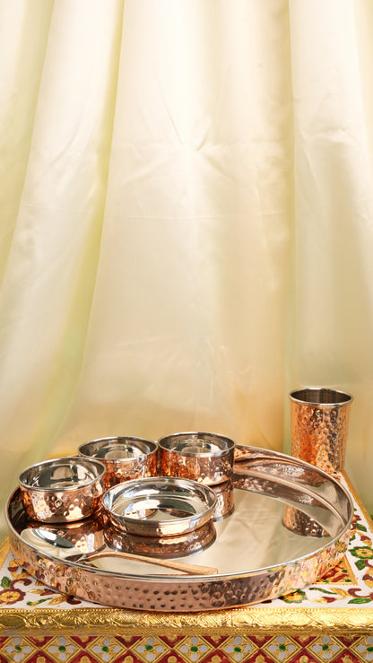Royal Copper Thali Set - 7 PC