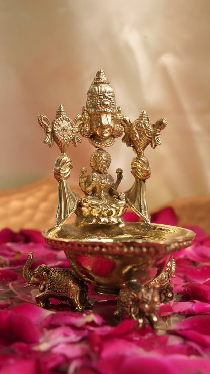 Brass Balaji Lakshmi Elephant Base Diya | Rigvedaa™