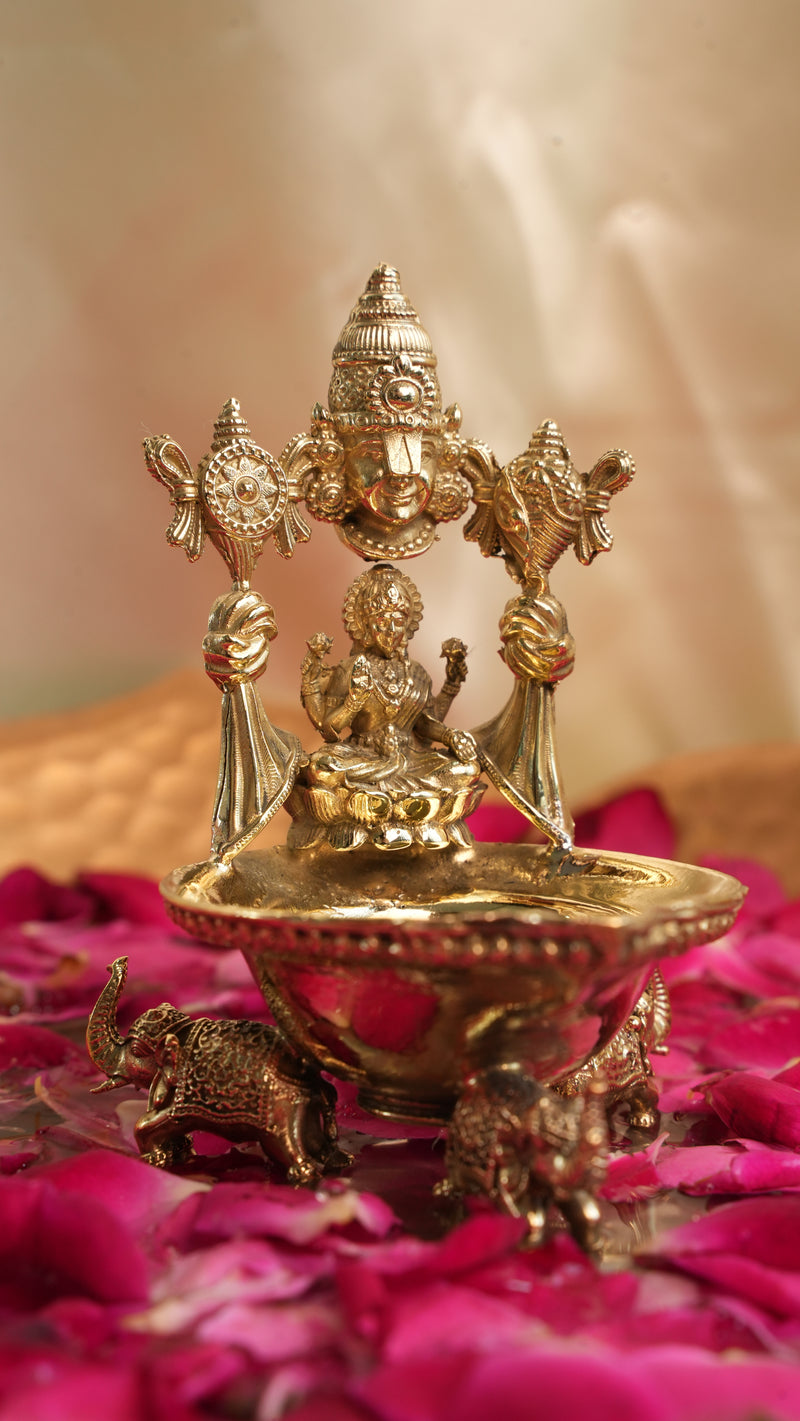Brass Balaji Lakshmi Elephant Base Diya | Rigvedaa™