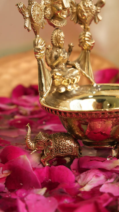 Brass Balaji Lakshmi Elephant Base Diya | Rigvedaa™
