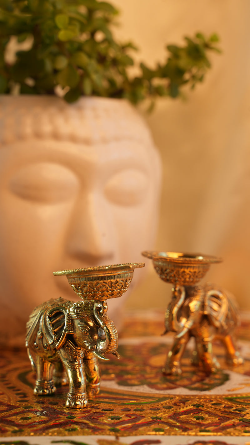 Brass Elephant Diya for Diwali Pooja | Rigvedaa™