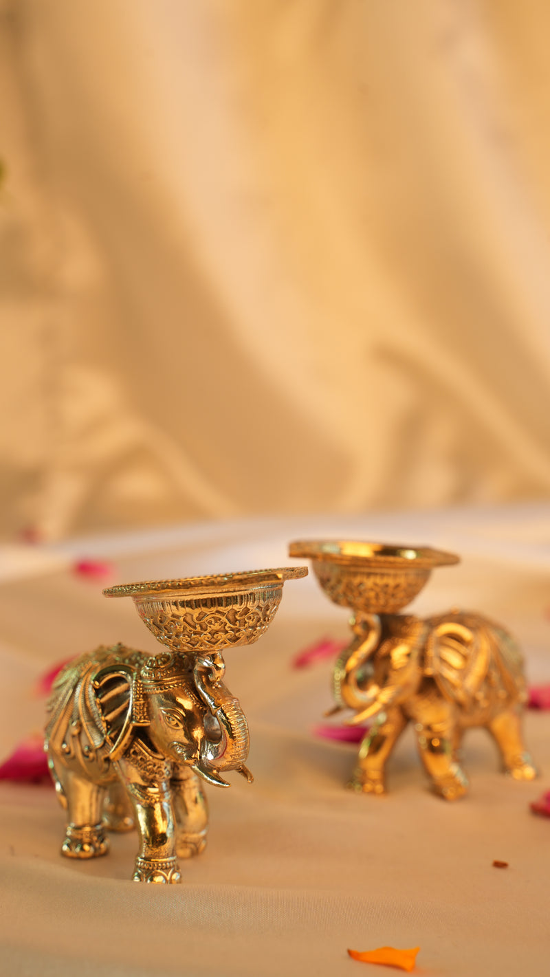 Brass Elephant Diya for Diwali Pooja | Rigvedaa™