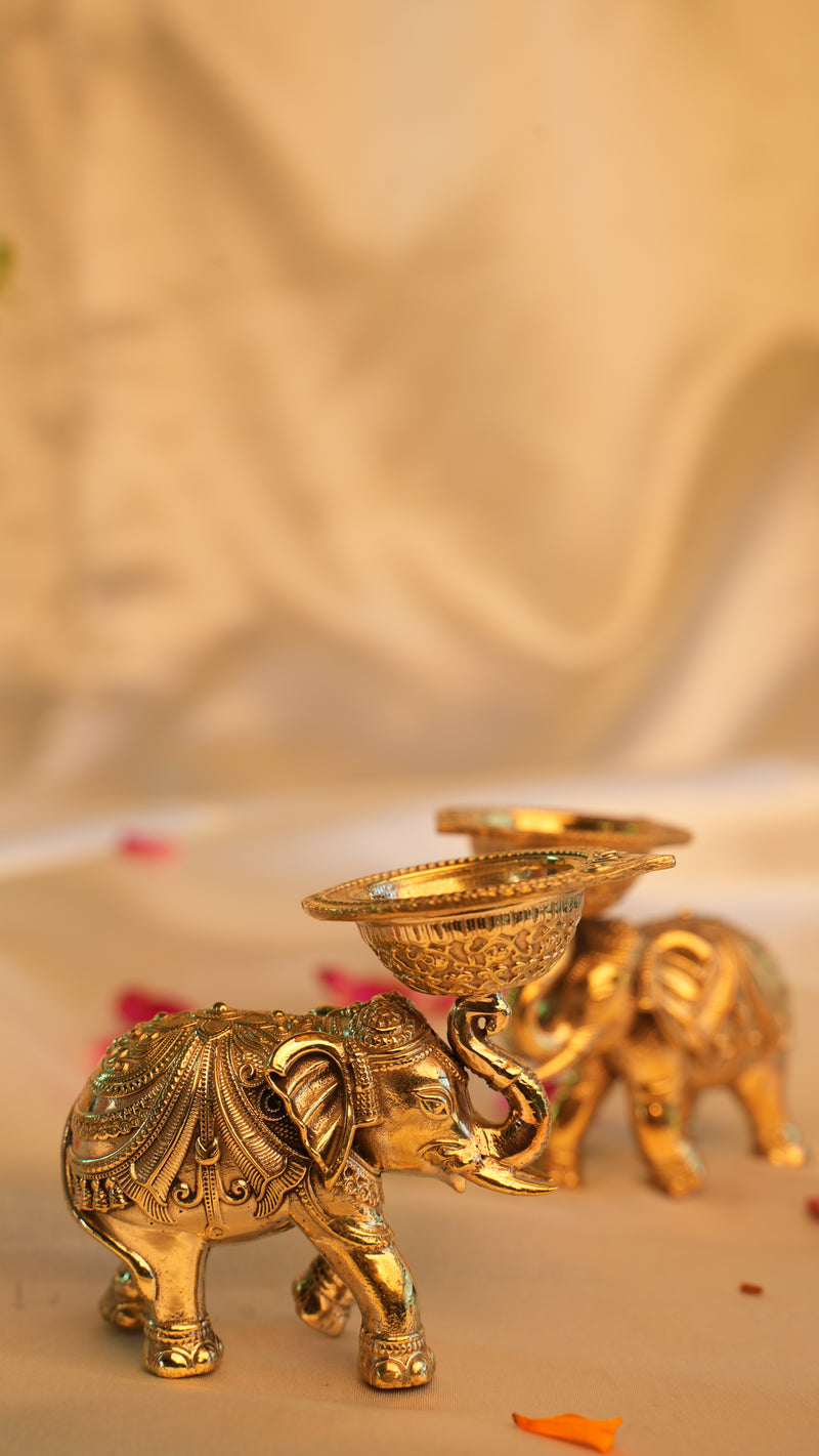 Brass Elephant Diya for Diwali Pooja | Rigvedaa™