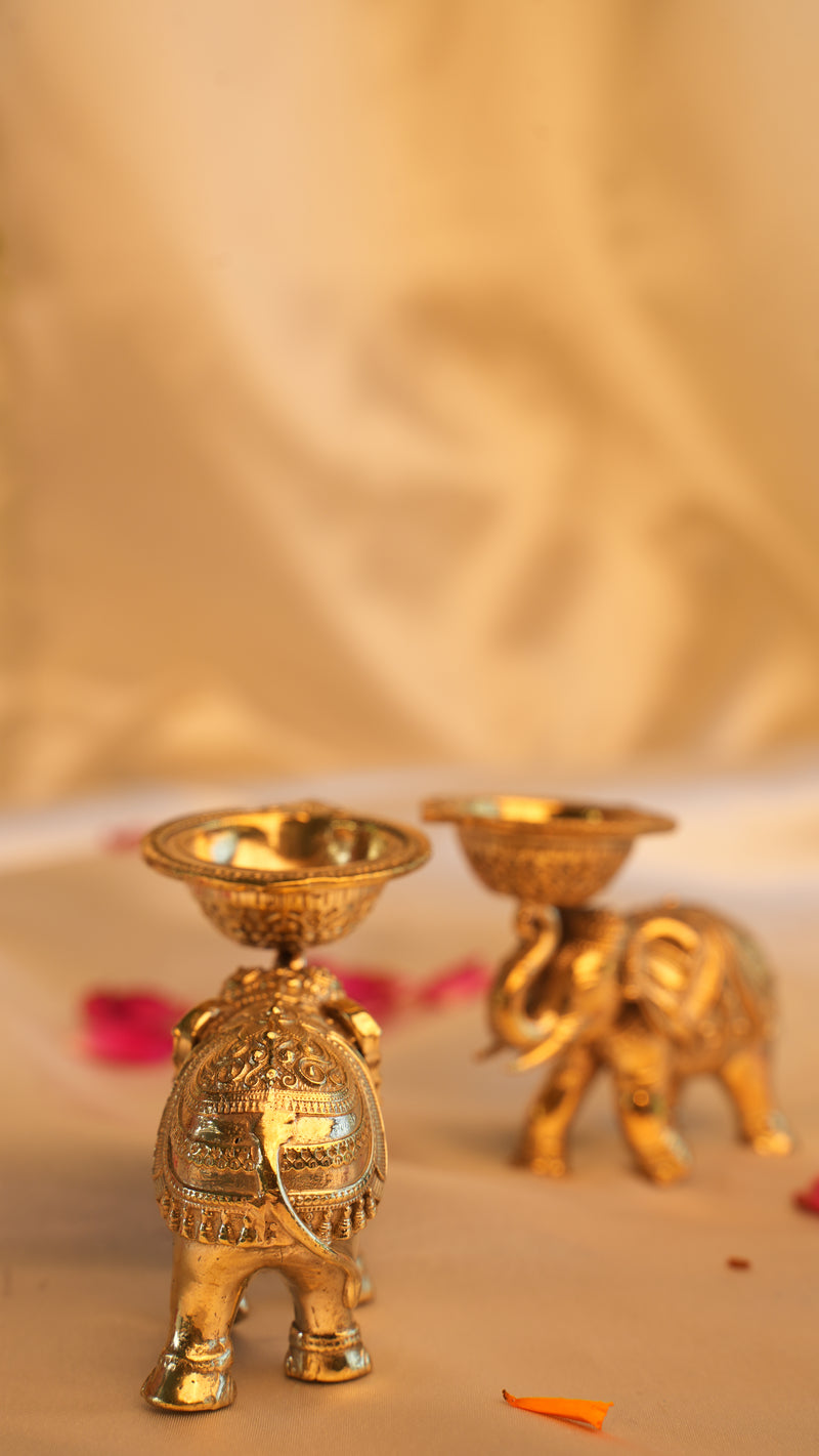 Brass Elephant Diya for Diwali Pooja | Rigvedaa™