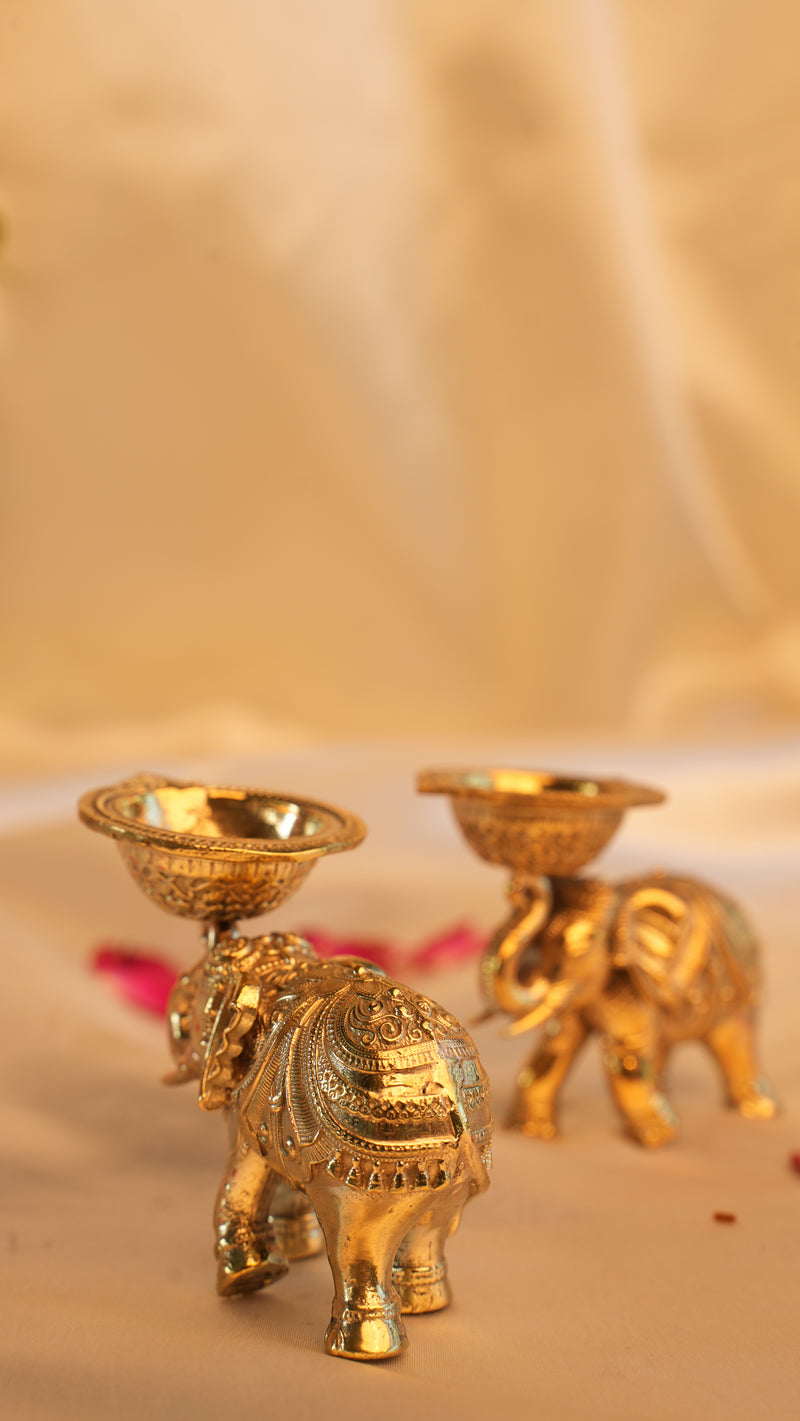 Brass Elephant Diya for Diwali Pooja | Rigvedaa™