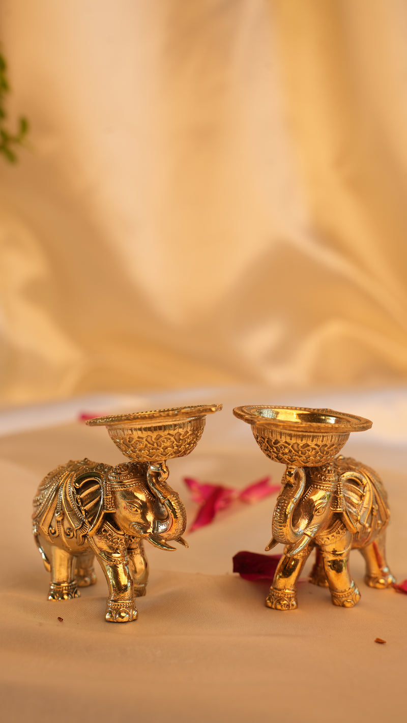 Brass Elephant Diya for Diwali Pooja | Rigvedaa™