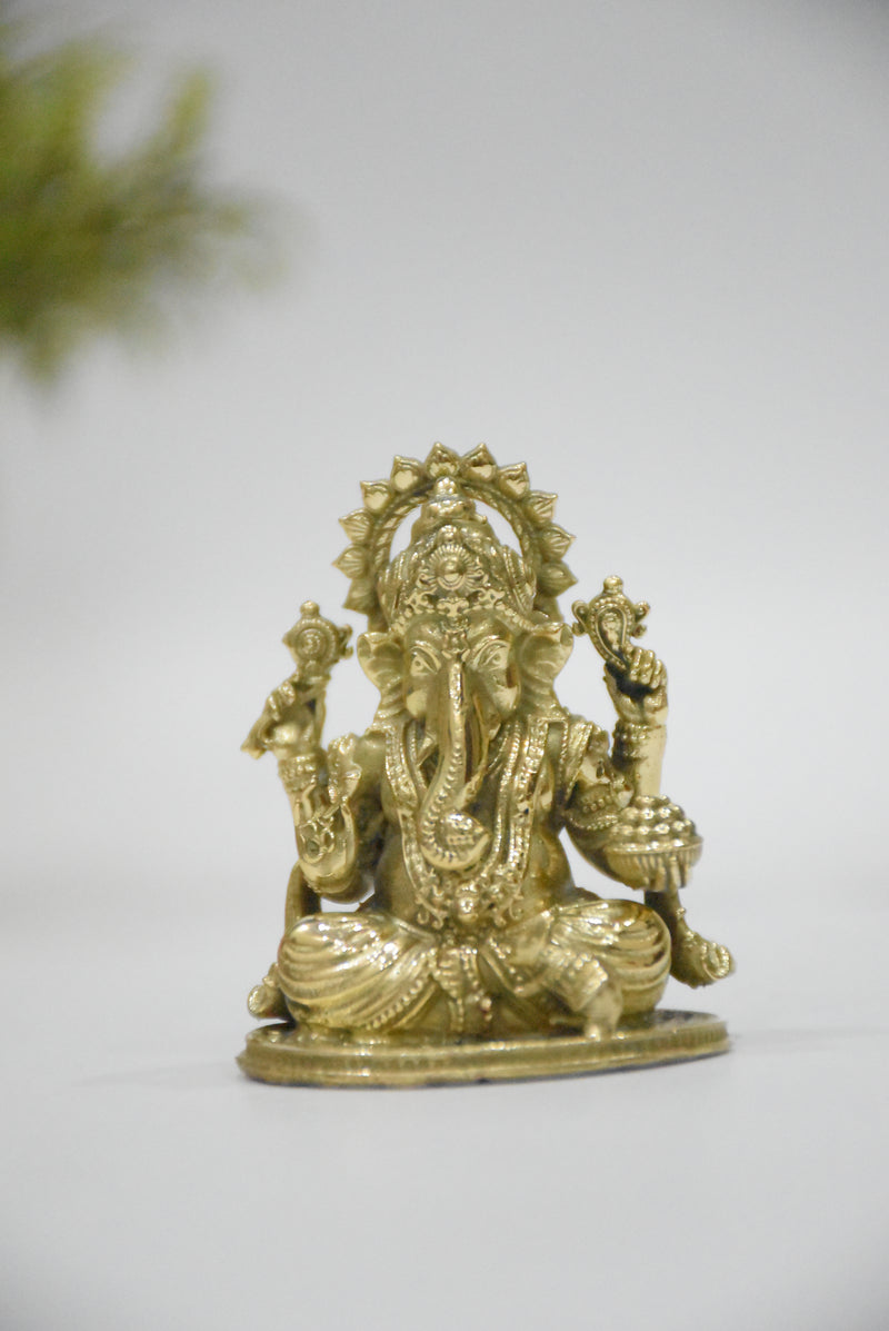 Brass Ganesha Car Dashboard Idol (2 Inch) | Rigvedaa™