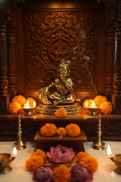 Brass Laddu Gopal Eating Makhan Idol 4" | Rigvedaa™