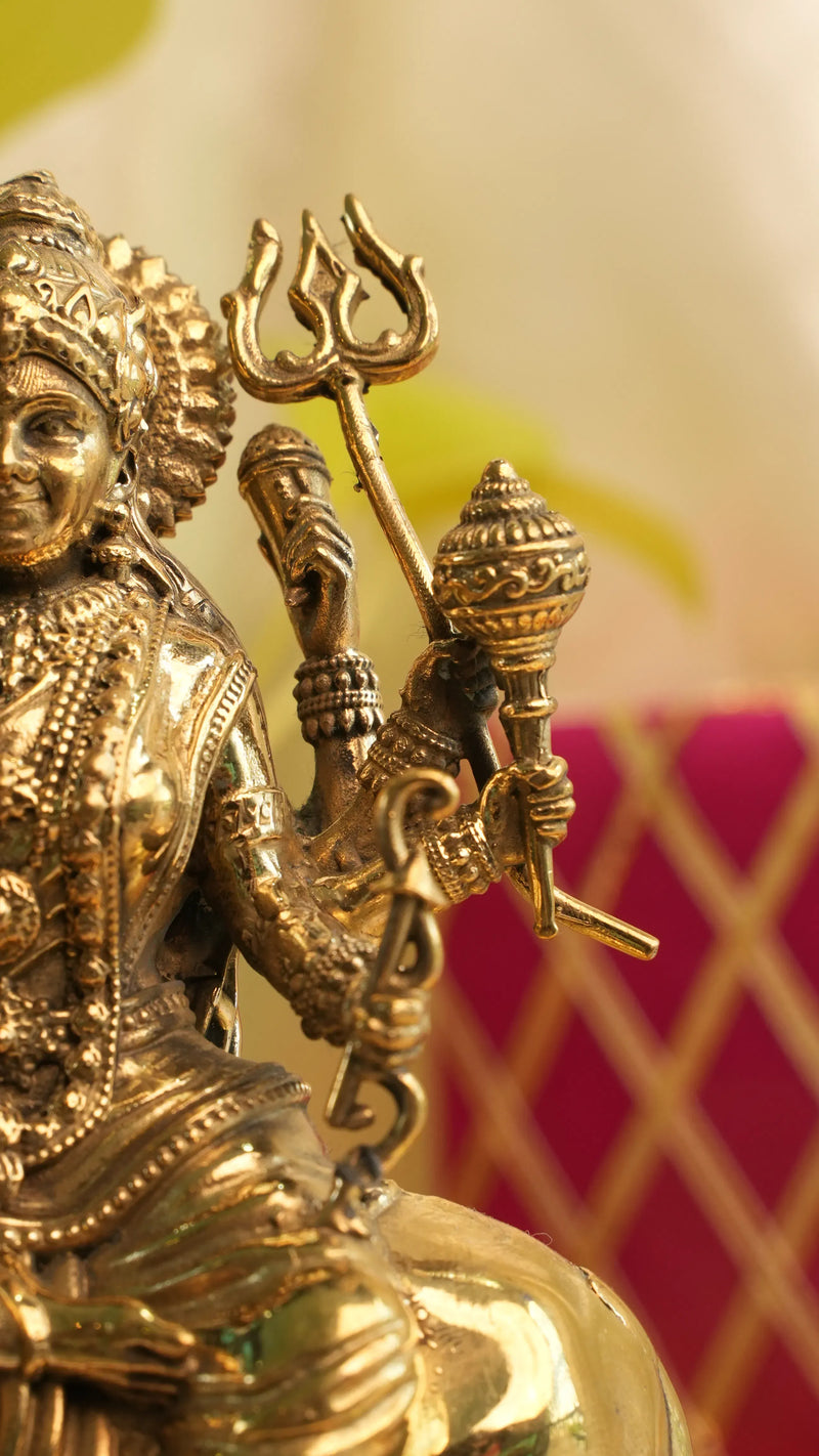 Brass Goddess Durga Seated on Lion Murti | Rigvedaa™
