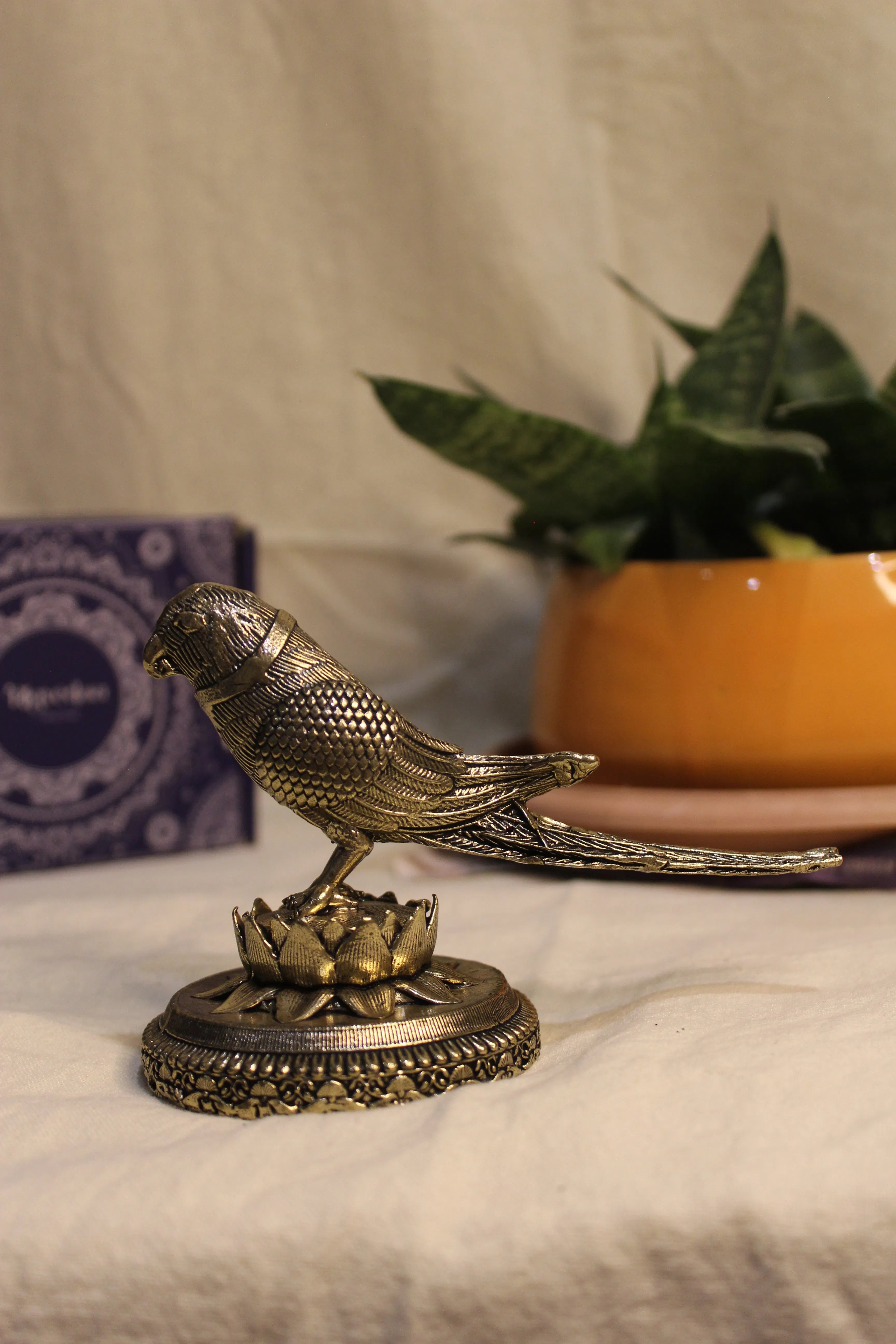 Exquisitely Carved Brass Parrot Figurine - 3 Inch