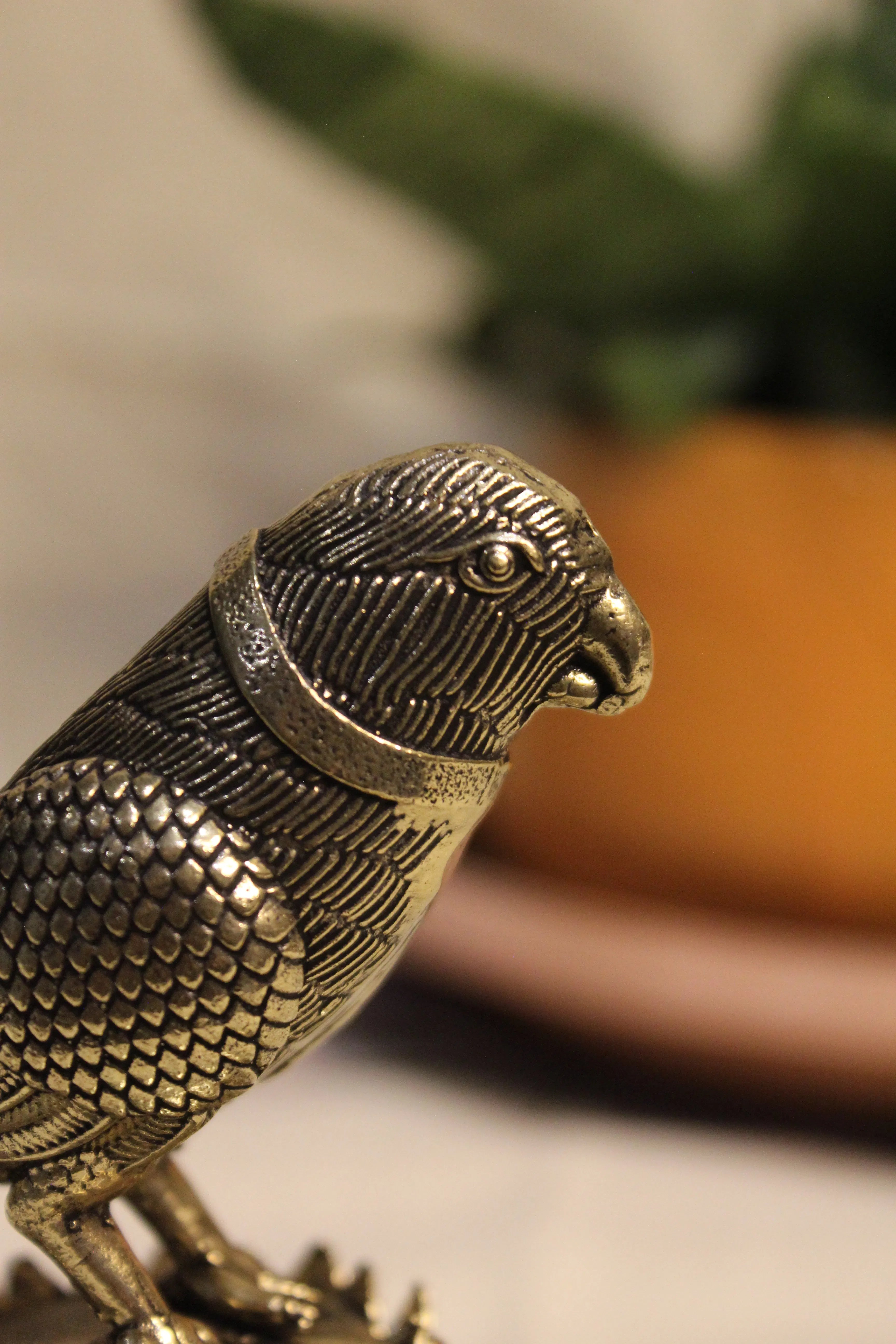 Exquisitely Carved Brass Parrot Figurine - 3 Inch
