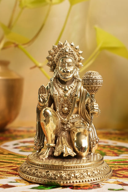 Hanuman Ji Brass Murti | Sitting in Ashirwad (Blessing) Position