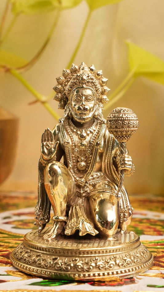 Hanuman Ji Brass Murti | Sitting in Ashirwad (Blessing) Position