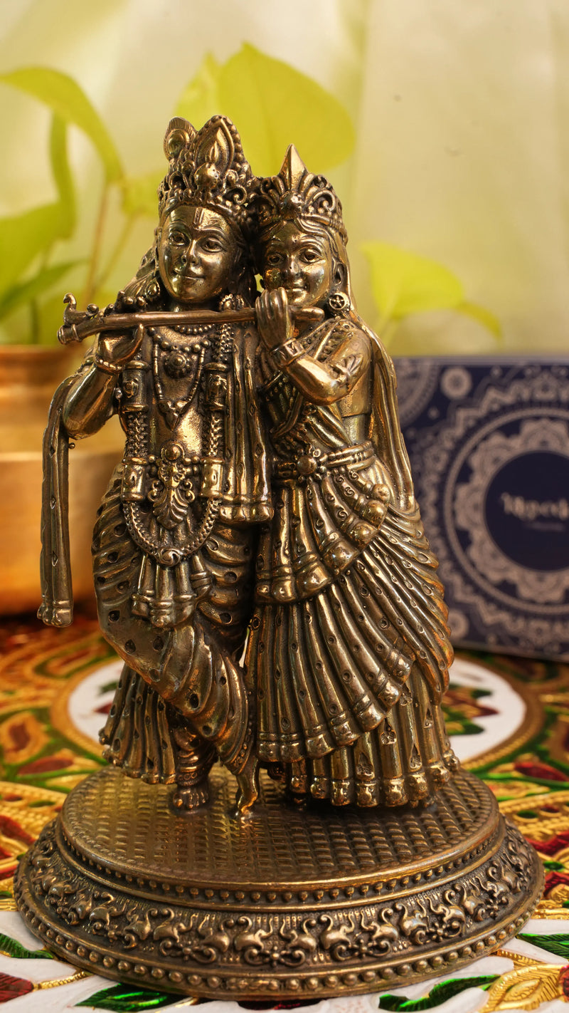 Radha Krishna Brass Idol – 4.5 Inch | Symbol of Divine Love & Harmony