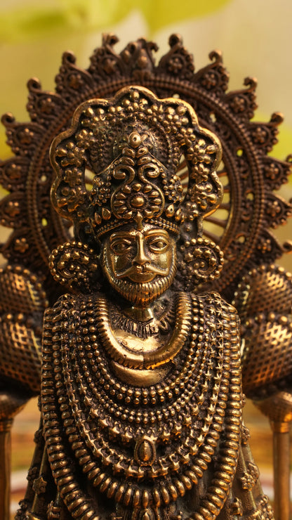 Lord Khatu Shyam Brass Murti | 4.75 inch – Divine Idol Inspired by Khatu, Rajasthan