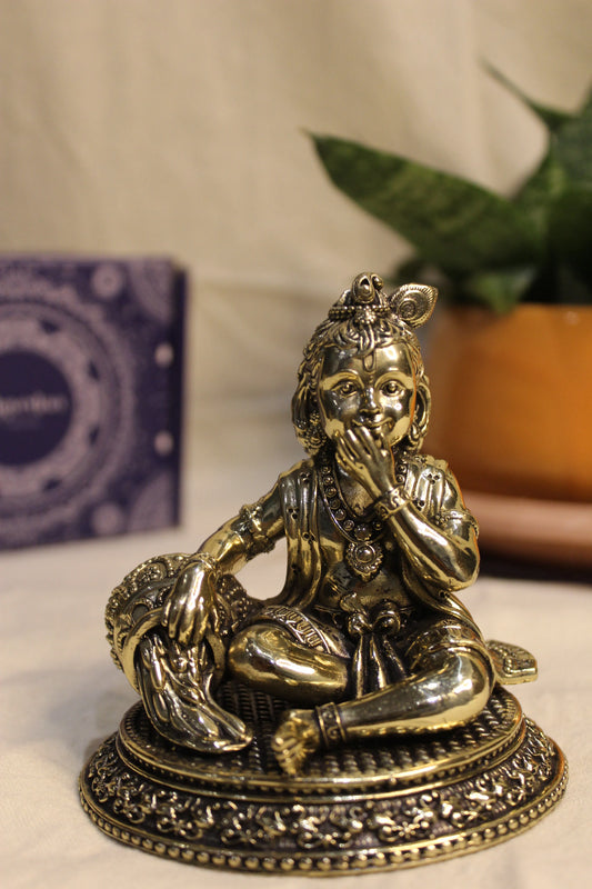 Brass Laddu Gopal Eating Makhan Idol 4" | Rigvedaa™